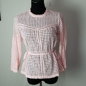 Point sur pink cinch waist high neck blouse